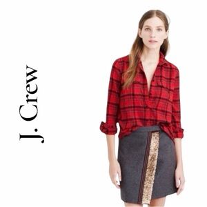 J. Crew Women’s 8 Boyfriend Red Black Plaid Flannel Long Sleeve Button Up Shirt